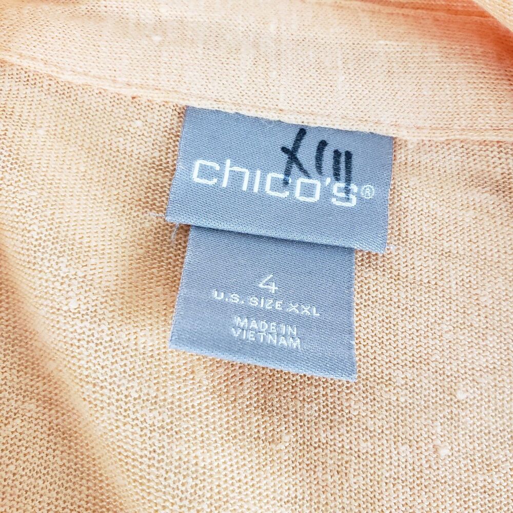 Chico's Linen Top Womens XXL Pastel Orange Cuffed Collared Resort Casual Relaxed - Picture 5 of 6
